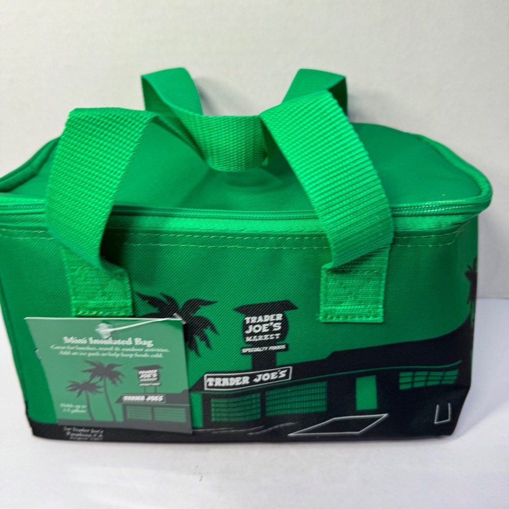Trader Joe's Mini Insulated Lunch Bag Emerald Green Palm Tree 1.5 Gallon NWT